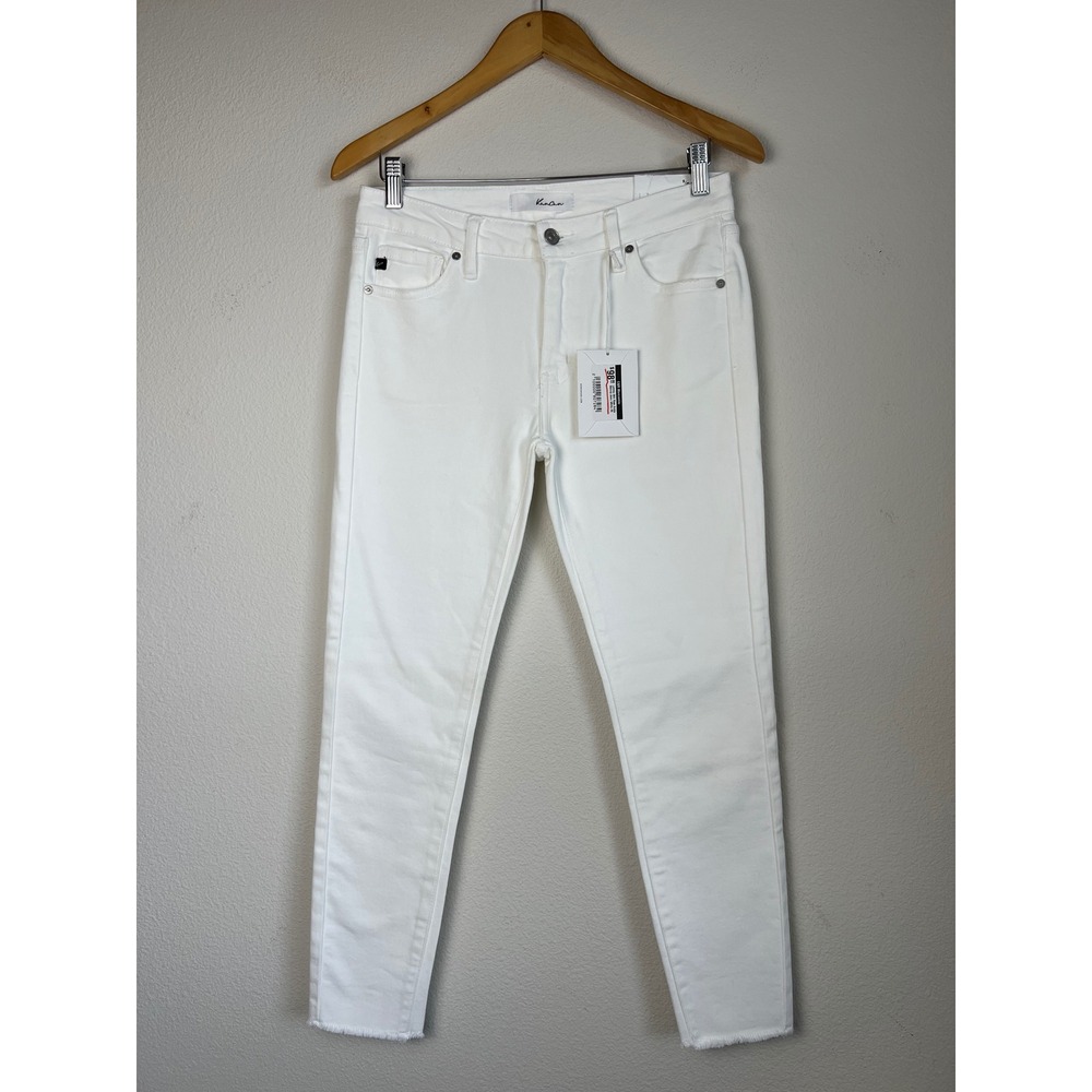NWT KanCan White Mid Rise Skinny Ankle Jeans Old Money 9/28 Stretch Raw Hem